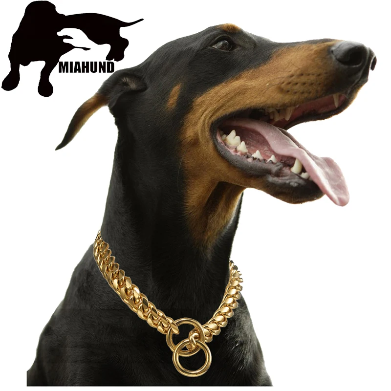 10mm Stainless Steel Dog Collar Gold Chain Luxury Designer Durable Training P Chain for Large Dogs Doberman Pitbull Rottweiler