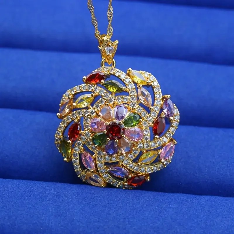 Elegant Multicolor Zirconia Pendant Necklace 18k Golden Plated - for Women Perfect for Weddings & Valentine's