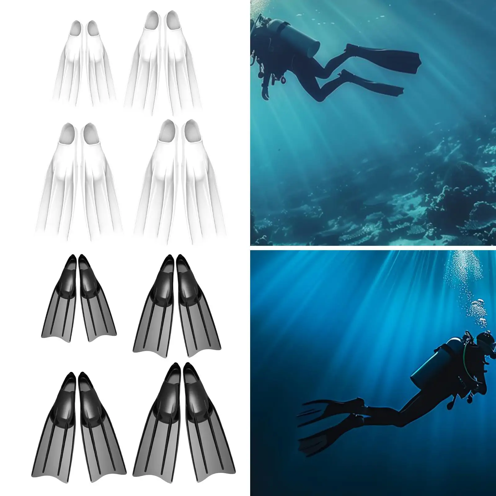 Barbatanas de snorkel Barbatanas longas de silicone flexíveis para homens e mulheres Barbatanas de natação leves