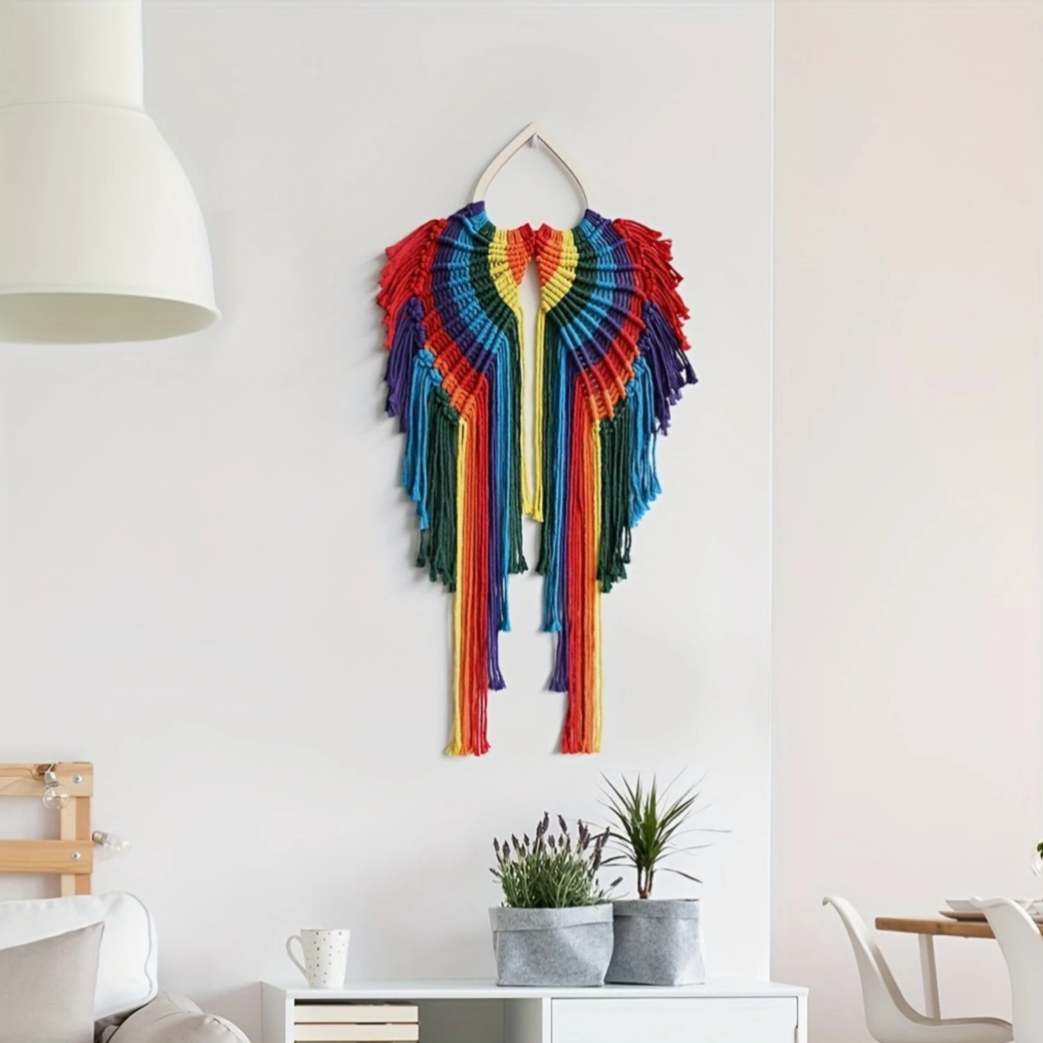 Chic Handwoven Cotton Rope Wall Tapestry - Colorful Angel Wings Wall Hanging Decor, Love Theme, Fabric Art for  Decoration, No E