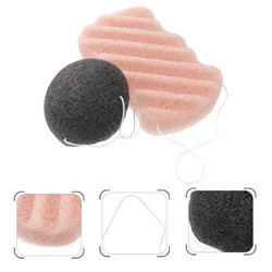 2 Pcs Exfoliating Body Sponge Konjac Bamboo Charcoal Deep Cleansing Sponge Skin Care Suit Powder Puff