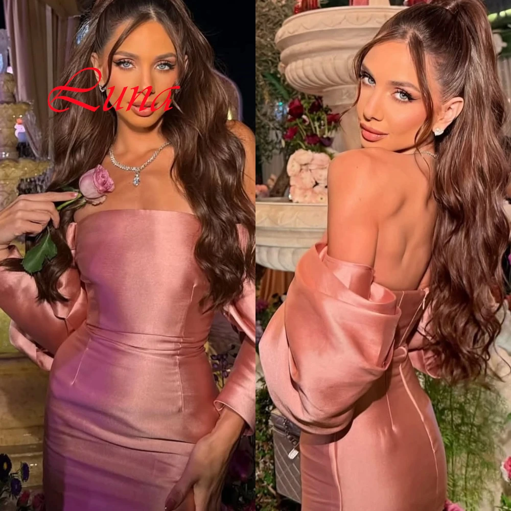 

Customized Exquisite Off the Shoulder Sleeveless Evening Dress High Quality Satin Prom Dresses Temperament Party Gowns For Woman