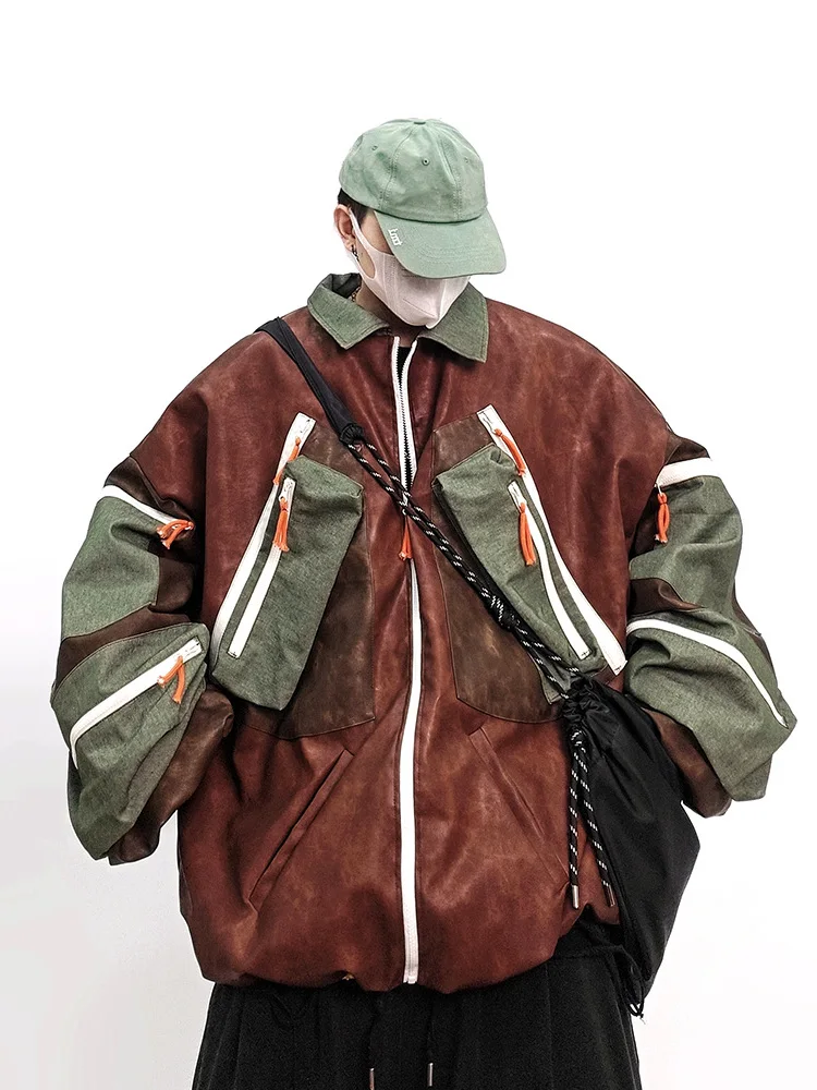 

Кожаная куртка-жакет UUC в стиле хип-хоп, ретро, с воротником-стойкой, свободного кроя, на молнии, для подростков