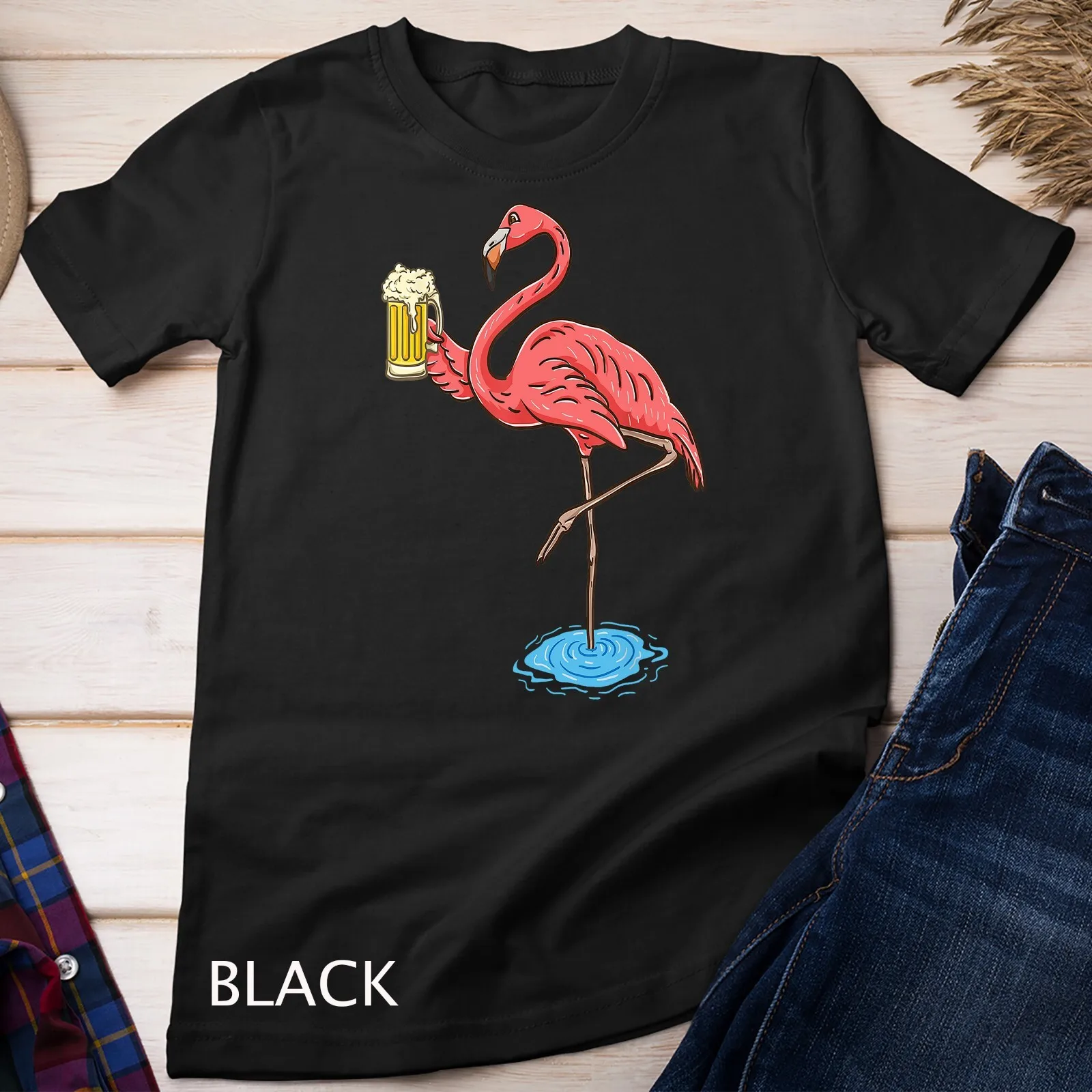 

Flamingo Drinking Beer T shirt