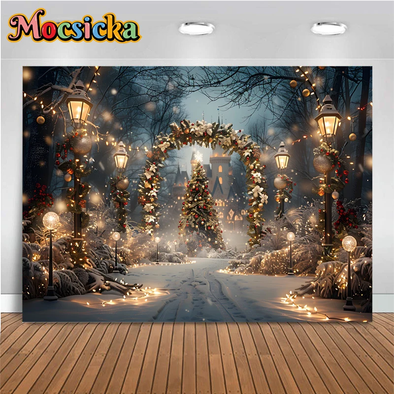 Christmas Tree Big Background For Photography Outdoor Lamp Forest Backdrop Stand Party Baby Shower Decoration Fond Photo Studio