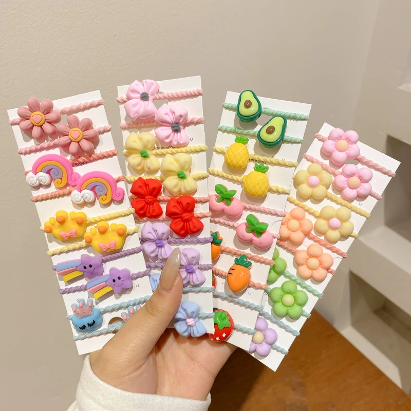 50 Pcs Girls Cartoon Fruit Animal Rubber Band Hair Accessories Cute Baby Small Rubber Band Hair Circle Holiday Gift Set