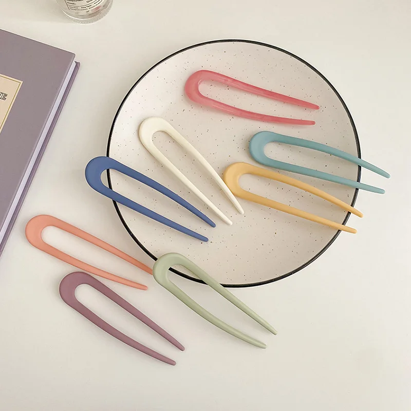 New Candy Color Hair Sticks Women Shell Hair Clip Pins Minimalist U Shape Girls Hairpin Hair Bun Maker Headwear Hair Accessories