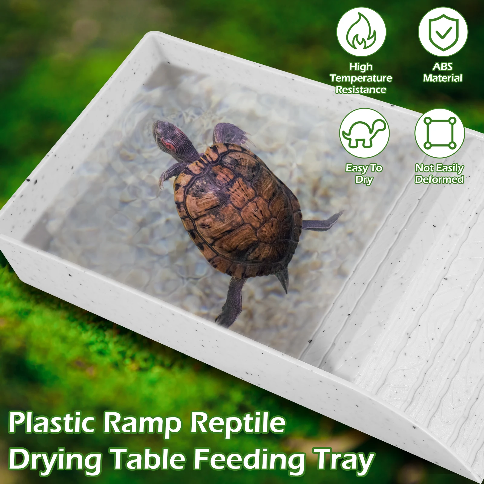 Tortoise Food Dish with Anti-Slip Ramp Reptile Water Food Bowls Reusable Tortoise Feeder and Turtle Reptile Pool Tortoise Habit