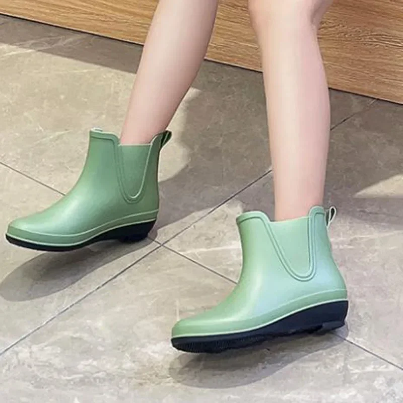 3CM Low Heel Mid-tube Rainshoes for Women Solid Durable Waterproof and Anti Slip Water Boots Wear Summer Galoshes