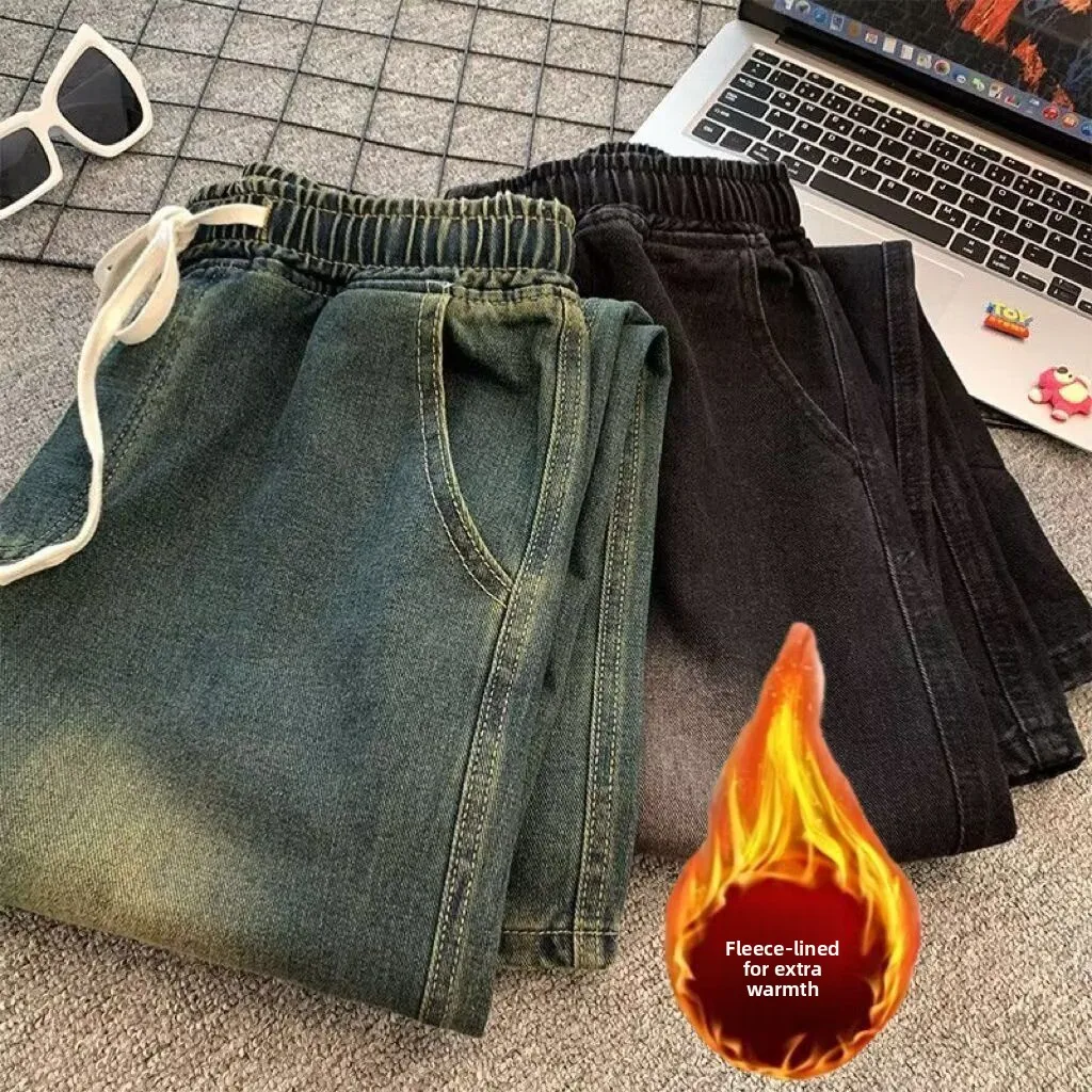 

Мужские джинсы Thiened Fce: уличный стиль хип-хоп, высокая талия, смесь хлопка и полиэстера, зимние, устойчивые к повреждениям, повседневные