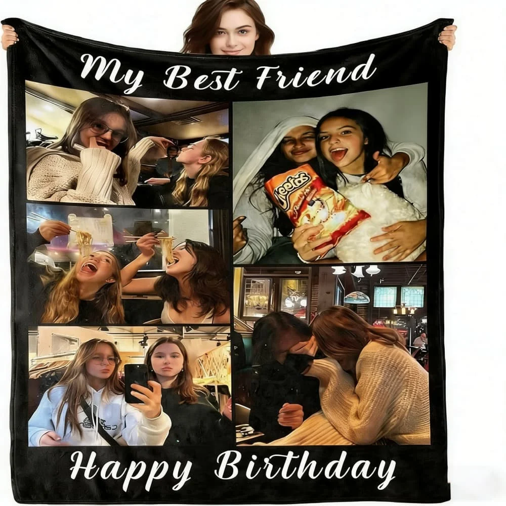 Manta Personalizada iDIY con Fotos y Texto, Manta Personalizada para Adultos y Niños, Manta con Fotos, Regalo Personalizado para Mejores Amigos, 5 Fotos