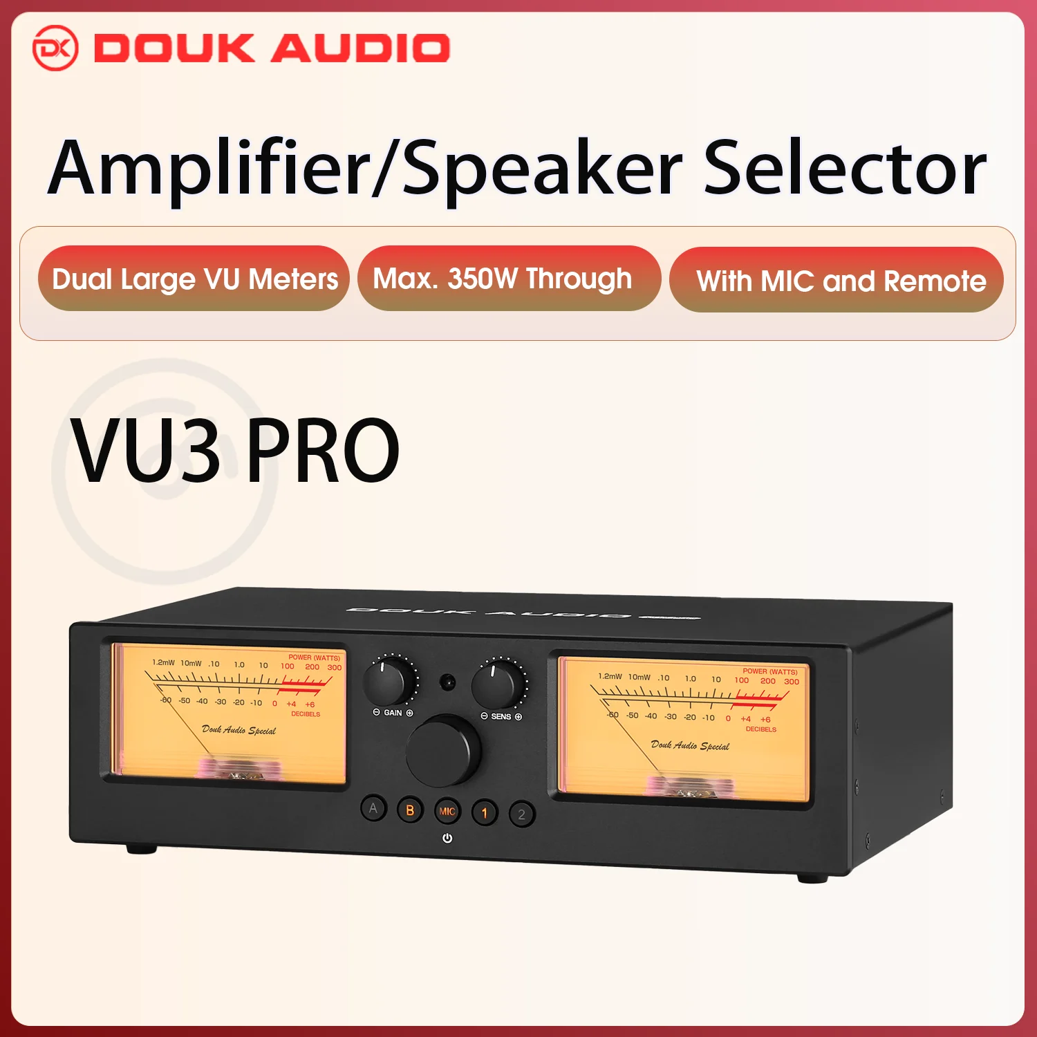 Douk Audio VU3PRO 2-IN-2-OUT Switcher Box Amplifier/Speaker Selector with VU Meter