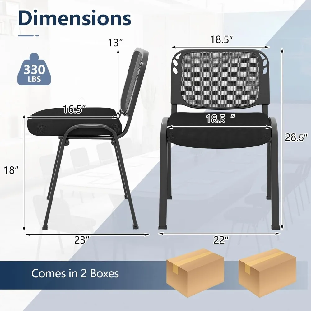 Set van 10 vergaderstoelen met gestoffeerde zitting, stapelbare kantoorgaststoelen met mesh rugleuning, veelzijdige kantoorreceptie