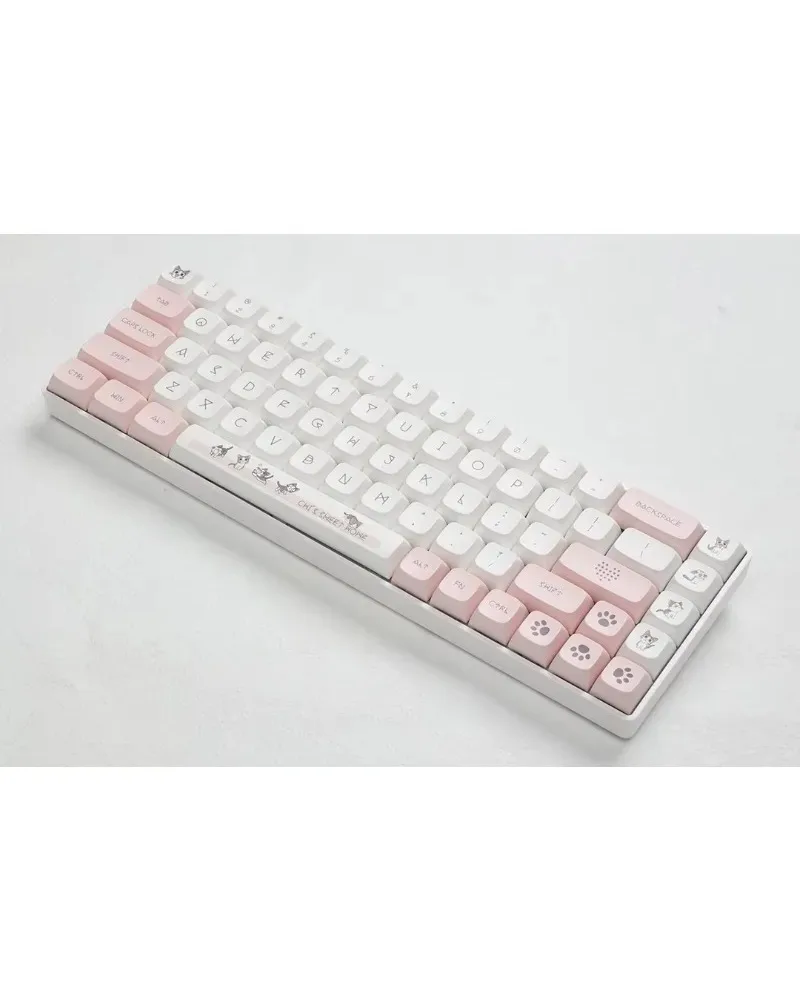 soft pastel pink cat theme keycaps set xda profile full set keycaps for custom mechanical keyboards