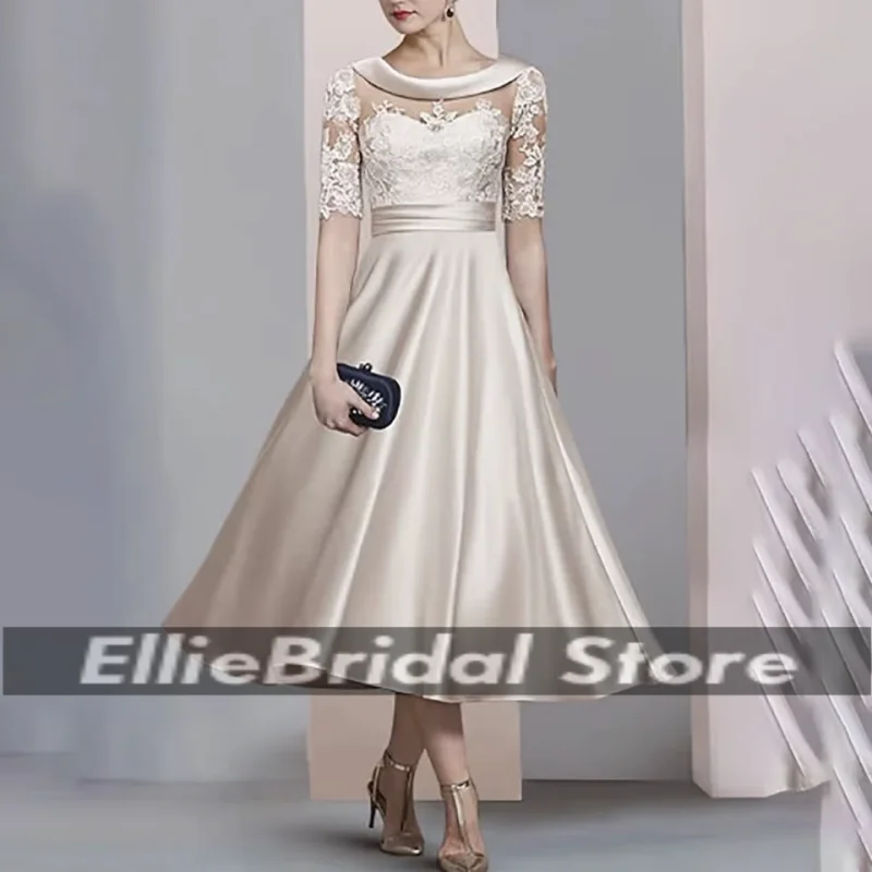 Simple Mother of the Bride A Line Stain Graceful Lace Applique Backless Women Wedding Party For Women robes de soiré Customized