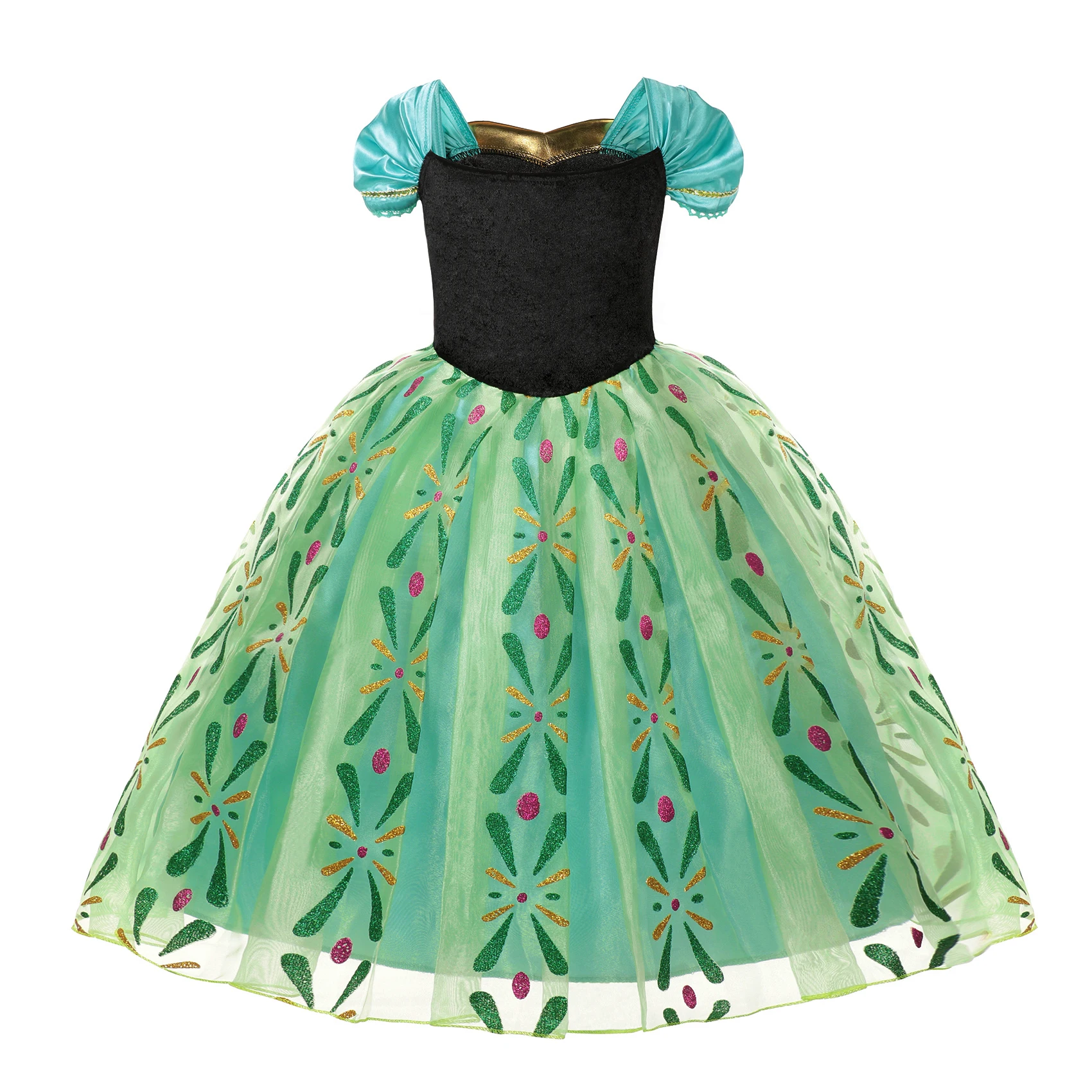 Anna Princess Dress for Children, Cosplay Costume for Girl, Roupas infantis, Puff Sleeves, Aniversário, Carnaval, Festa, Disfarce, Verão