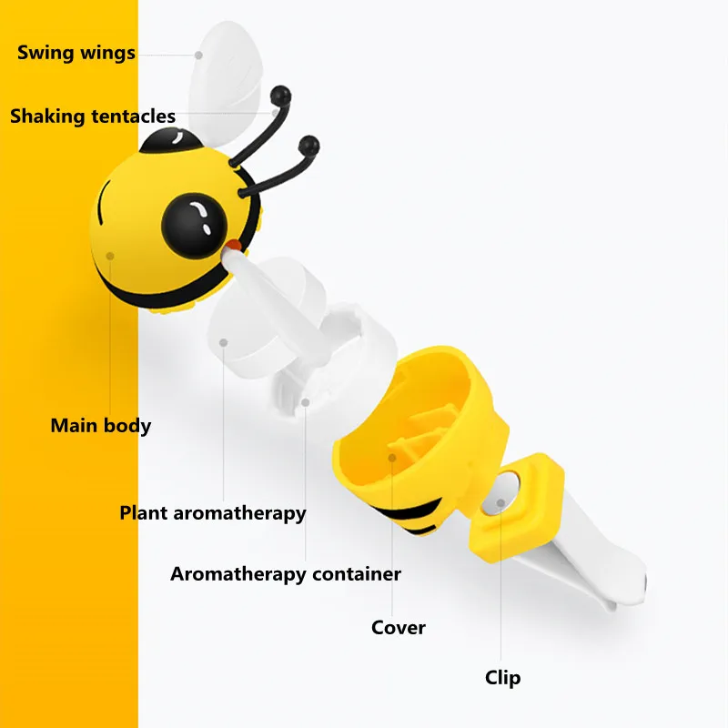 Cute Bee Car Air Freshener Auto Perfume Diffuser Air Vent Clip Cartoon Little Bee Decoration Automobiles Interior Accessories