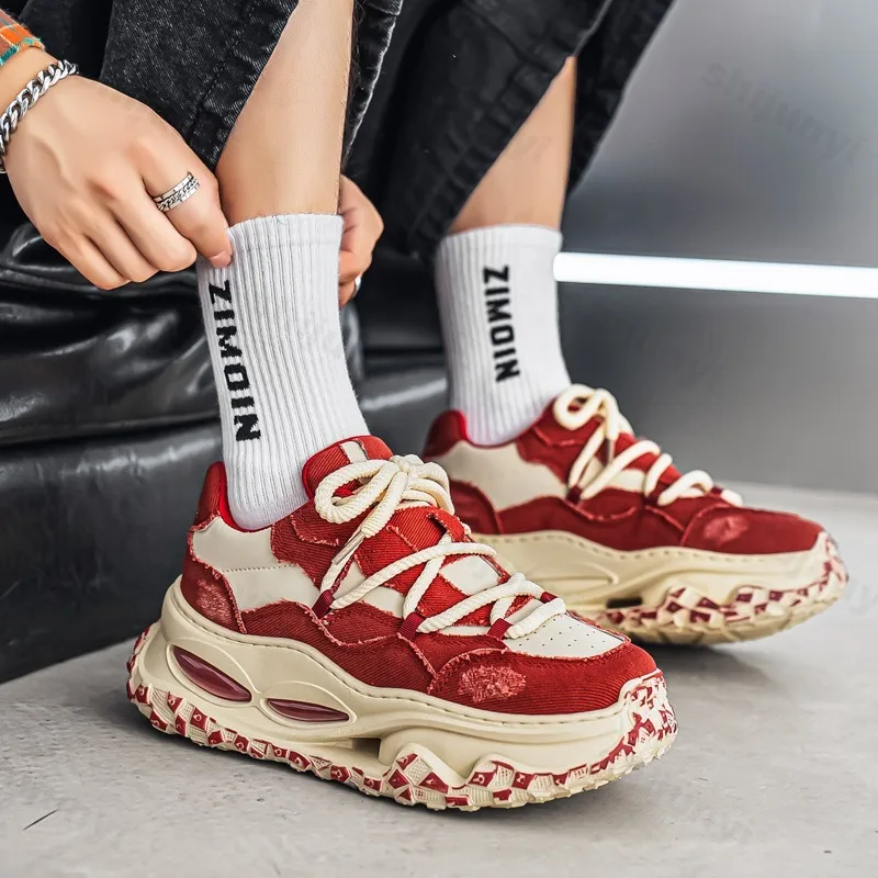 

2025 Autumn Fashion Trend Versatile Thick Soled Casual Sports Shoes for Men's Low Top Comfortable Non Slip Niche Chunky sneakers