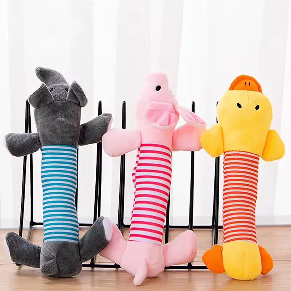 Juego de juguetes de peluche duraderos para mascotas, lindo zorro y elefante chirriante con diseño a prueba de masticar para perros pequeños, alivio del aburrimiento