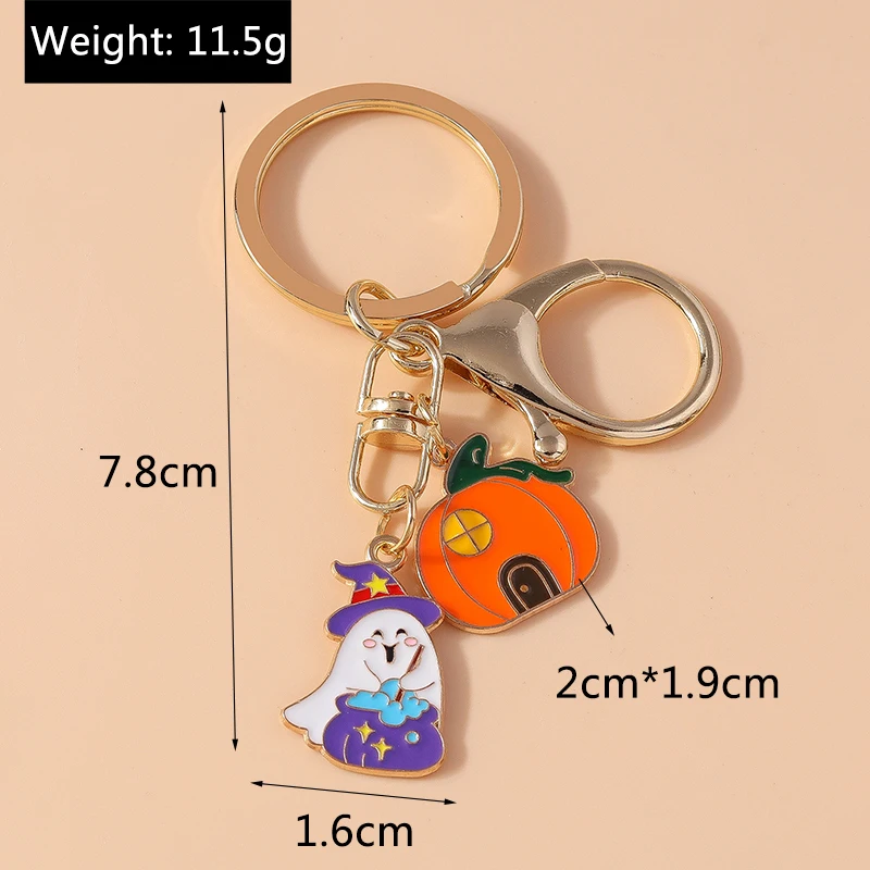 Niedliche Emaille Halloween Schlüssel bund Kürbis Geist Schlüssel ring Anhänger für Schlüssel halter Frauen Mädchen Handtasche Zubehör DIY Schmuck Geschenke – Detail 11