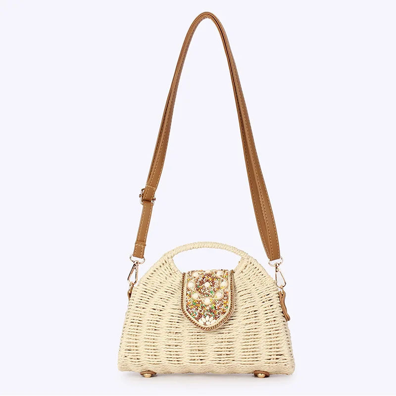 

Летняя соломенная тканая сумка для женщин, сумка на плечо из рафии, бумажная веревка, пляжные сумки в стиле бохо, повседневная сумка через плечо, женский кошелек