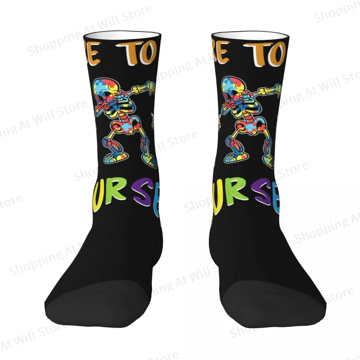 Autism Awareness Tages Skelett Men Women Round neck Socks Windproof Novelty Spring Summer Autumn Winter Stockings Gift