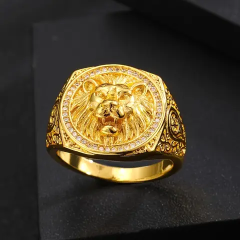 Micro-inlaid zircon Lion King ring for men and women, a light luxury punk ring