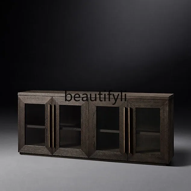 

American Country Retro Solid Wood Vintage French Minimalist Entryway Storage Cabinet Wabi-Sabi Style TV Cabinet