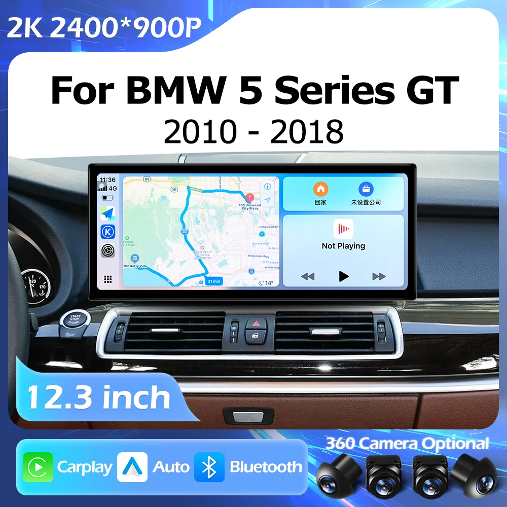 12.3 inch For BMW 5 Series GT F07 2010-2018 CIC NBT Lntelligent Multimedia Player Android Auto Wireless Carplay WIFI Bluetooth