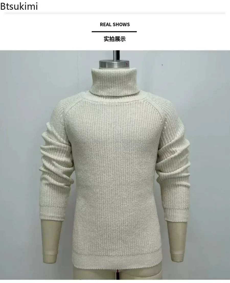 2024Men\'s Thick Warm Turtleneck Sweater Solid Autumn Winter Retro Knitted Sweaters Simple Men Elastic Pullovers Loose Casual Top