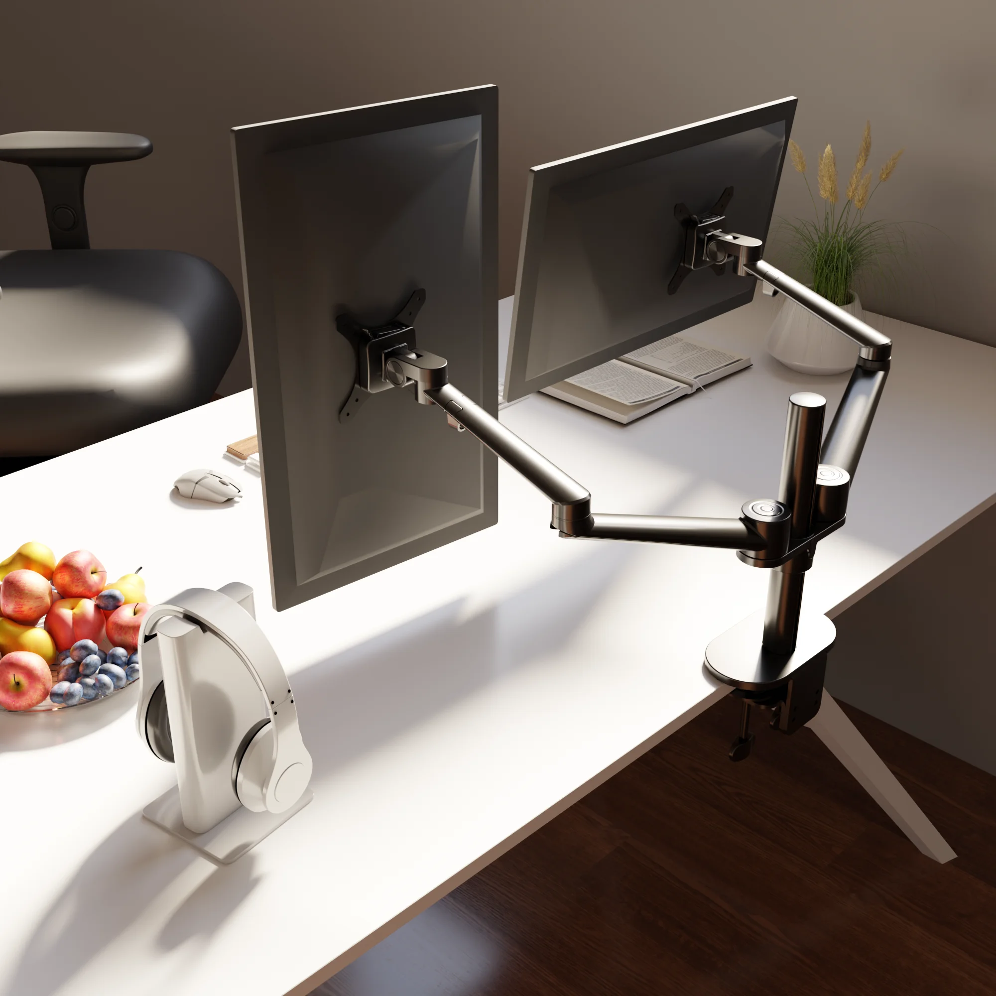 Gas Spring Dual Desk Arm Double Metal Bracket Black White Dual Screen Holder