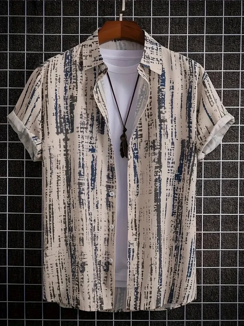 Chemise hawaïenne à motif de revers pour hommes, imprimé animal à l\'encre, adaptée aux vacances d\'été, vêtements décontractés, à la mode