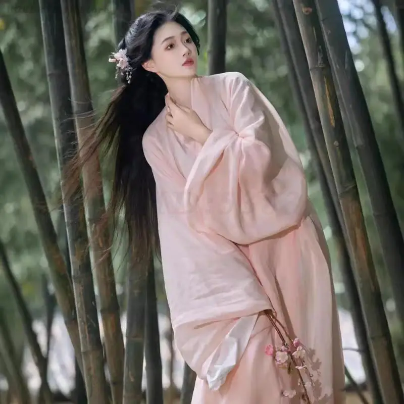 مجموعة وي جين هانفو الوردية الأنيقة من سلالة تانغ الملابس التقليدية القديمة على الطراز الصيني فستان هانفو أزياء تنكرية للنساء