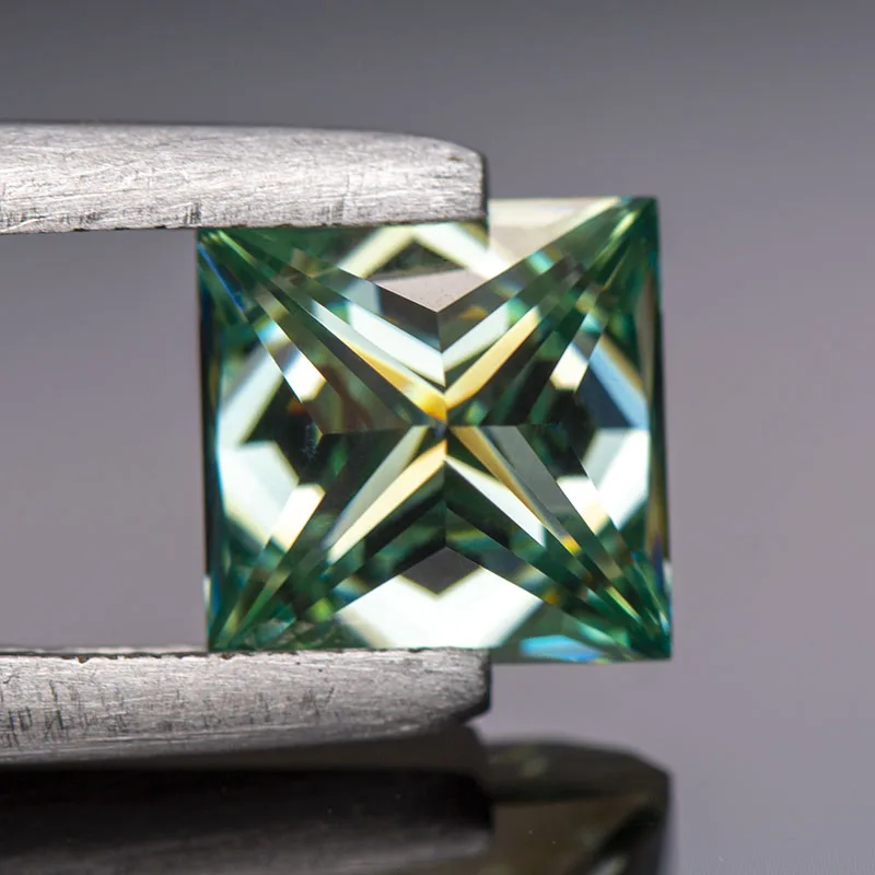 Moissanite Loose Stone Princess Cut  Yellow Green Colour Lab Created Diamond Gemstone Pass Diamond Tester with GRA Certificate