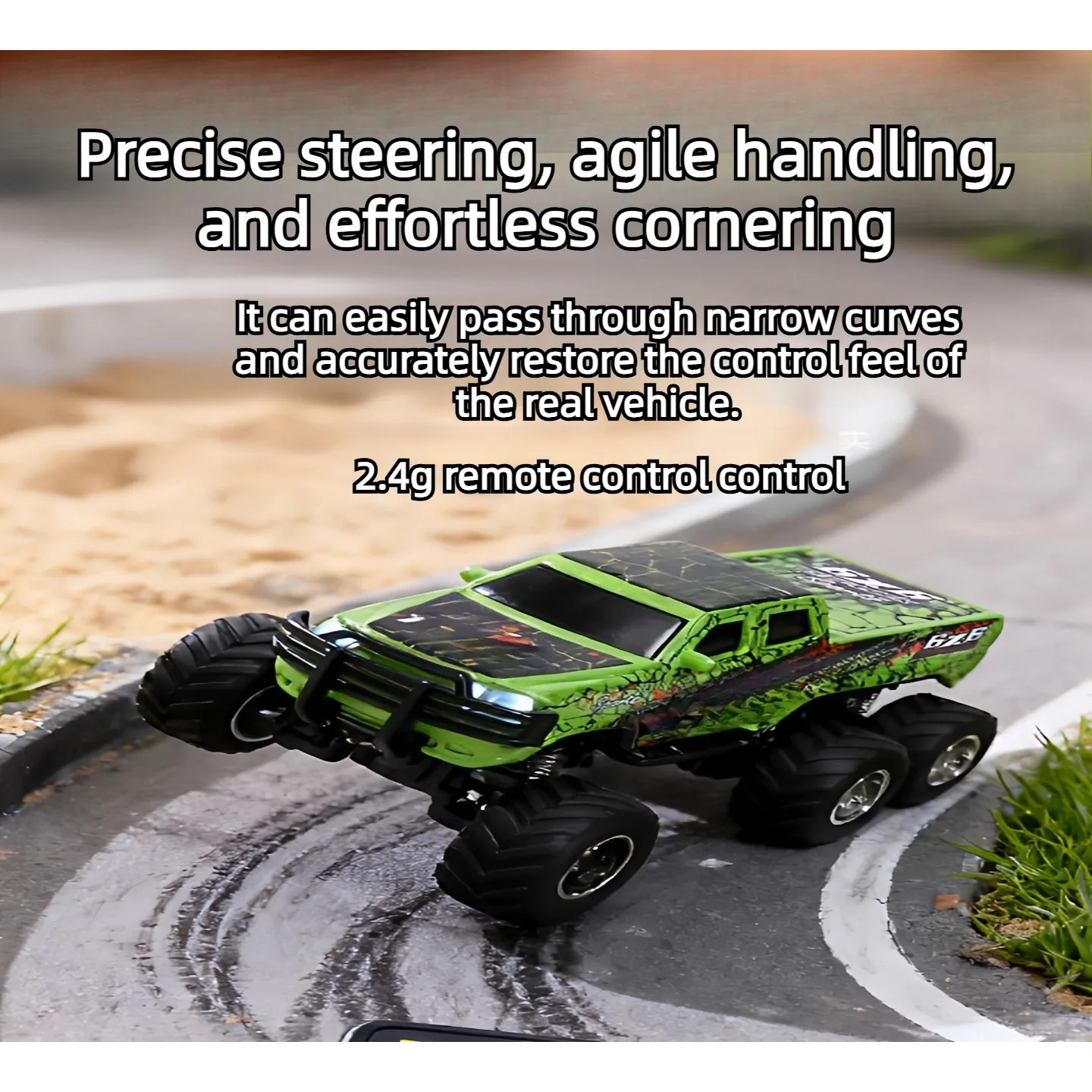 Mini vehículo todoterreno de seis ruedas RC, escala 1/64, con luces de cuerpo de aleación, tracción trasera, coche de juguete de escritorio con Control remoto de 2,4 GHz