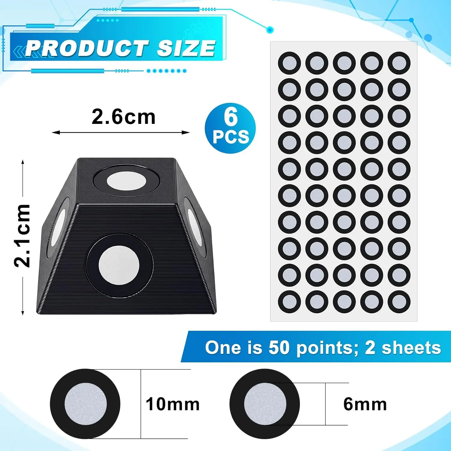 3D Printer 3D Scan Markers Set 5 Sided 6.0 mm 3D Scan Markers Dot Stickers Scanning Spray Scanner Turntable Compatible