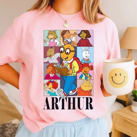 Arthur Cartoon Character Shirt Retro Kids TV Show Tee Vintage Arthur Read & Friends TShirt Women Casual Graphic Printed T-shirt