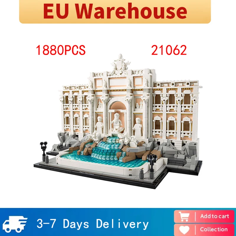 Modèle de blocs de construction de la fontaine Trevi, 1880 pièces, briques de construction compatibles avec le set 21062, cadeau d'anniversaire ou de Noël pour adultes