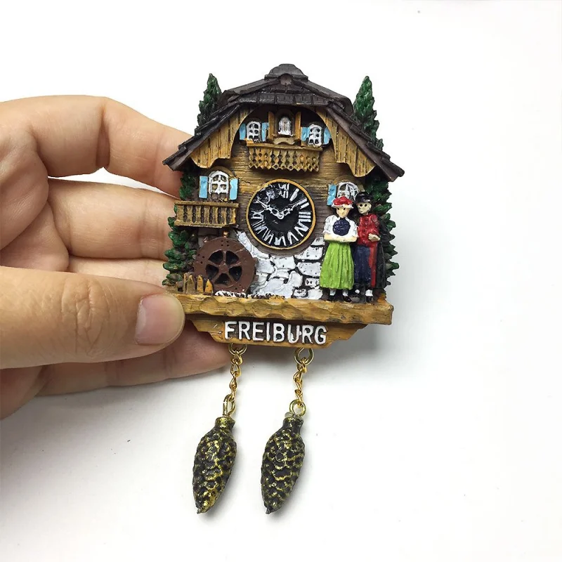 

Germany Freiburg 3D Handmade Painted Cuckoo Clock Creative Refrigerator Magnet High-Value Souvenir Decoration