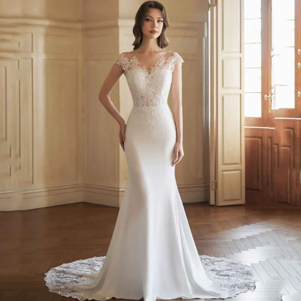 

Manruixin Elegant Mermaid Wedding Dresses Luxury 2025 Applique Bride Dresses Cap Sleeves Button Gowns Bridal Customized