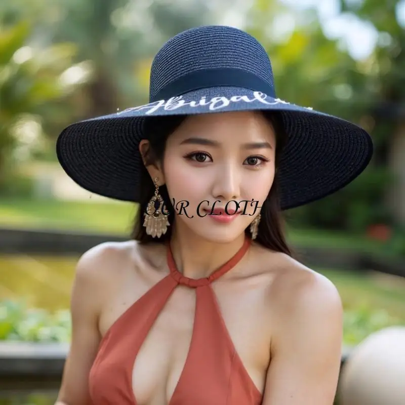 Einzigartiger Brautschauhut mit großer Krempe, sonnenfester Strohhut für Hochzeitsfeiern und Junggesellenabschiede, Y1AC
