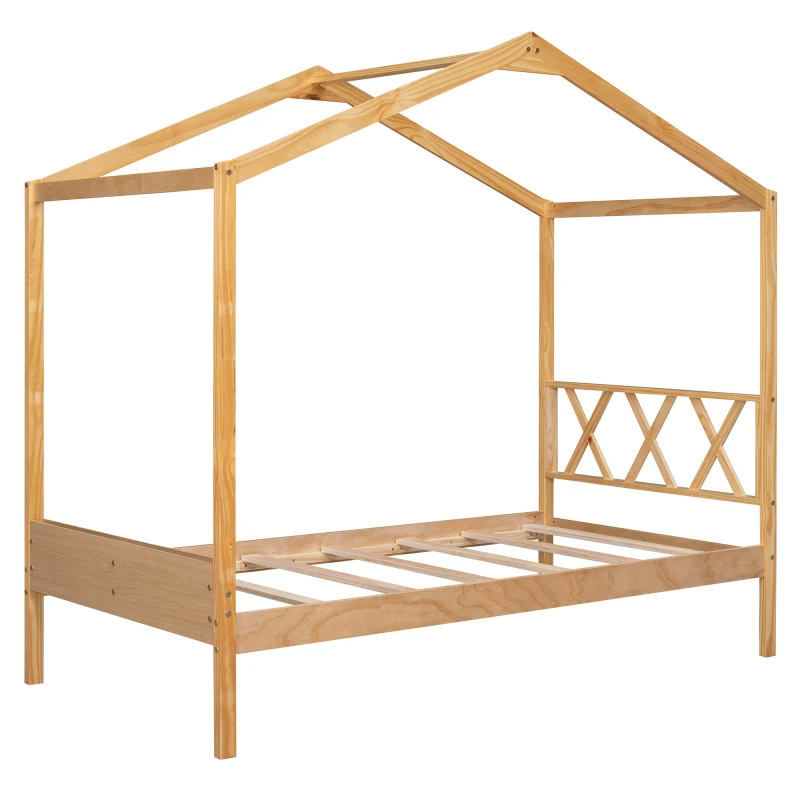 Natural Wood House cama com armazenamento, Twin Size