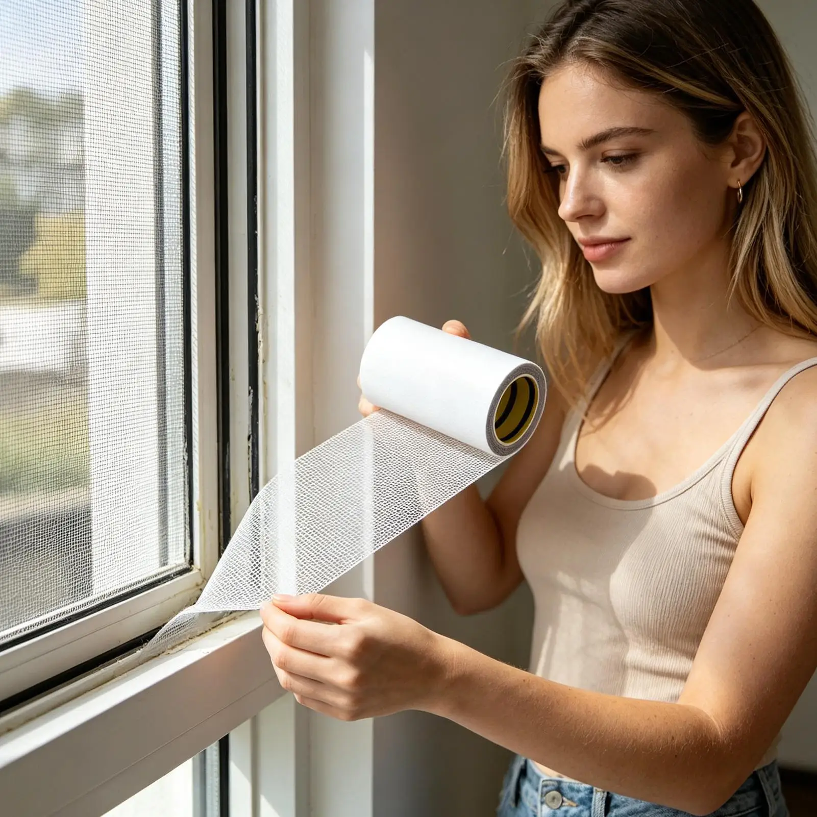 Window Screen Repair Tape Cuttable Mesh Crack Mending Patches Adhesive Window Screen Hole Tape For Home Apartment Dorm Room
