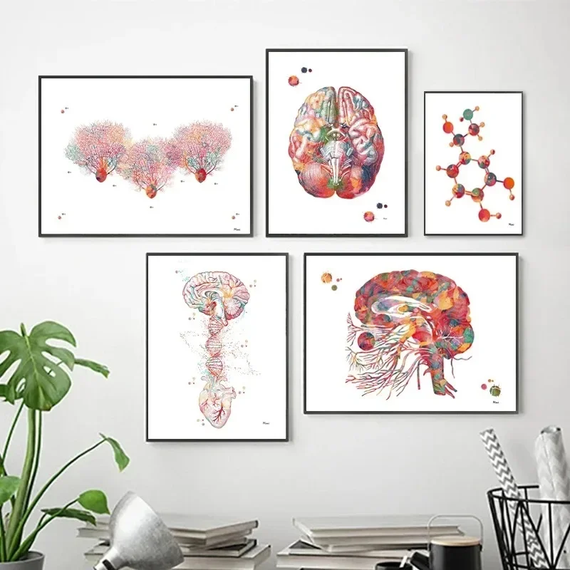 Abstract Watercolor Vagus Neuron Structure Brain Anatomy Medical Illustration Poster Wall Pictures Canvas Painting Home Decor