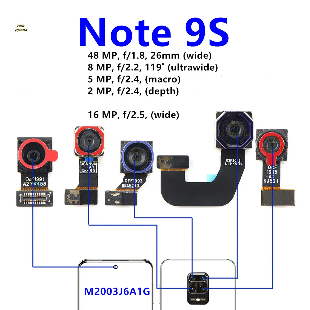 كاميرا خلفية أمامية وخلفية لهاتف Xiaomi Redmi Note 9s Note9 S قطع غيار وحدة كاميرا سيلفي أمامية رئيسية #6