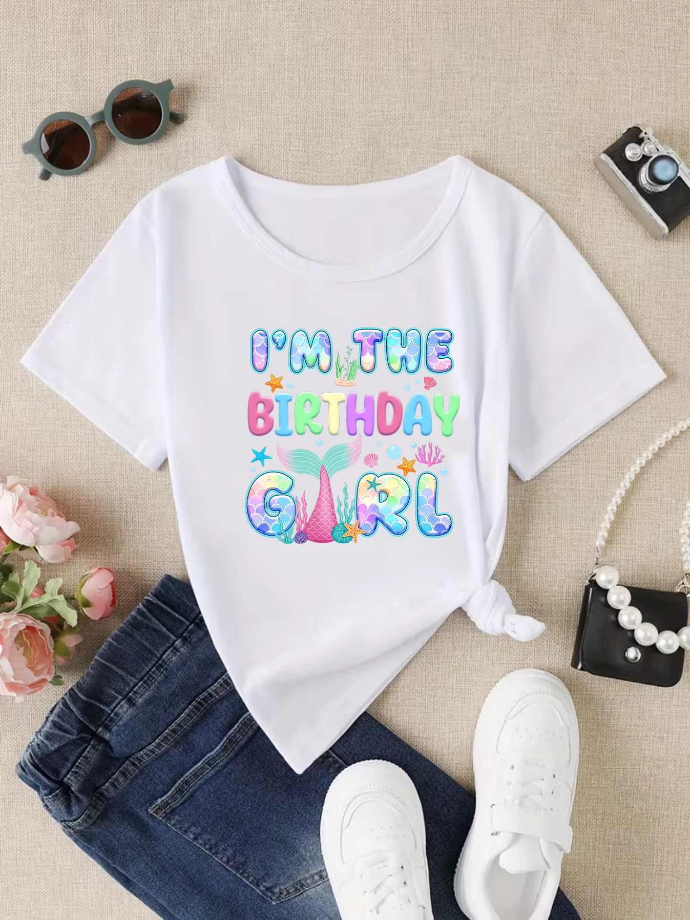 I'm The Birthday Girl T-shirt Colorful Mermaid Tail Theme Print Tshirt 