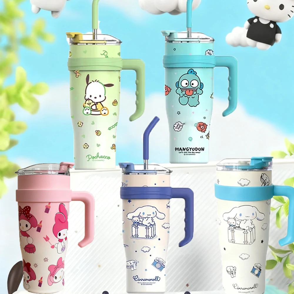 

Изолированная чашка большой емкости серии Sanrio 1200 мл с мультяшным рисунком и ручкой, чашка из нержавеющей стали, подарок на день рождения