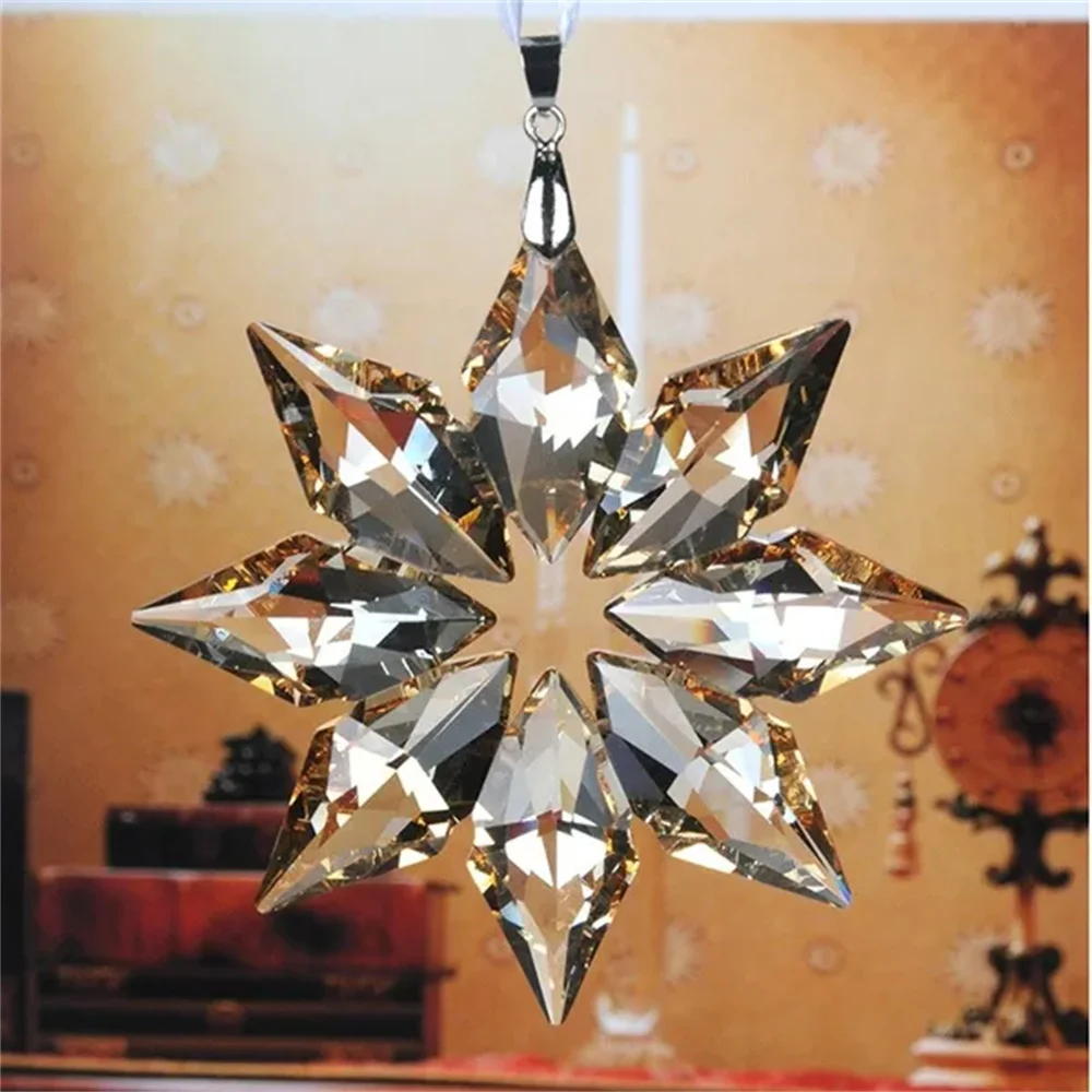 1 Pcs Christmas Hanging Glass Snowflake Pendants DIY Crystal Suncatcher Prism Chandelier Parts Ornament Party Decor