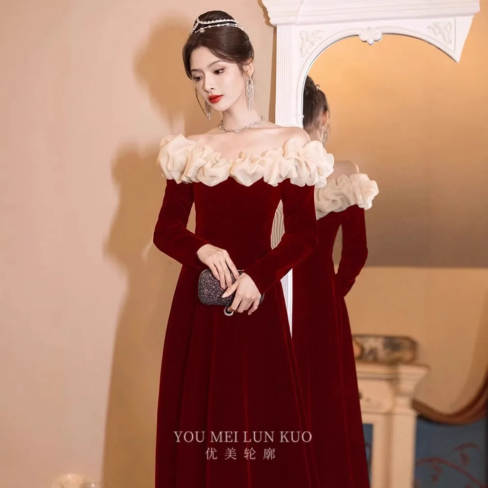 

Bridal Dress Wedding Red Celebration Dress 2025 New Velvet Evening Dress