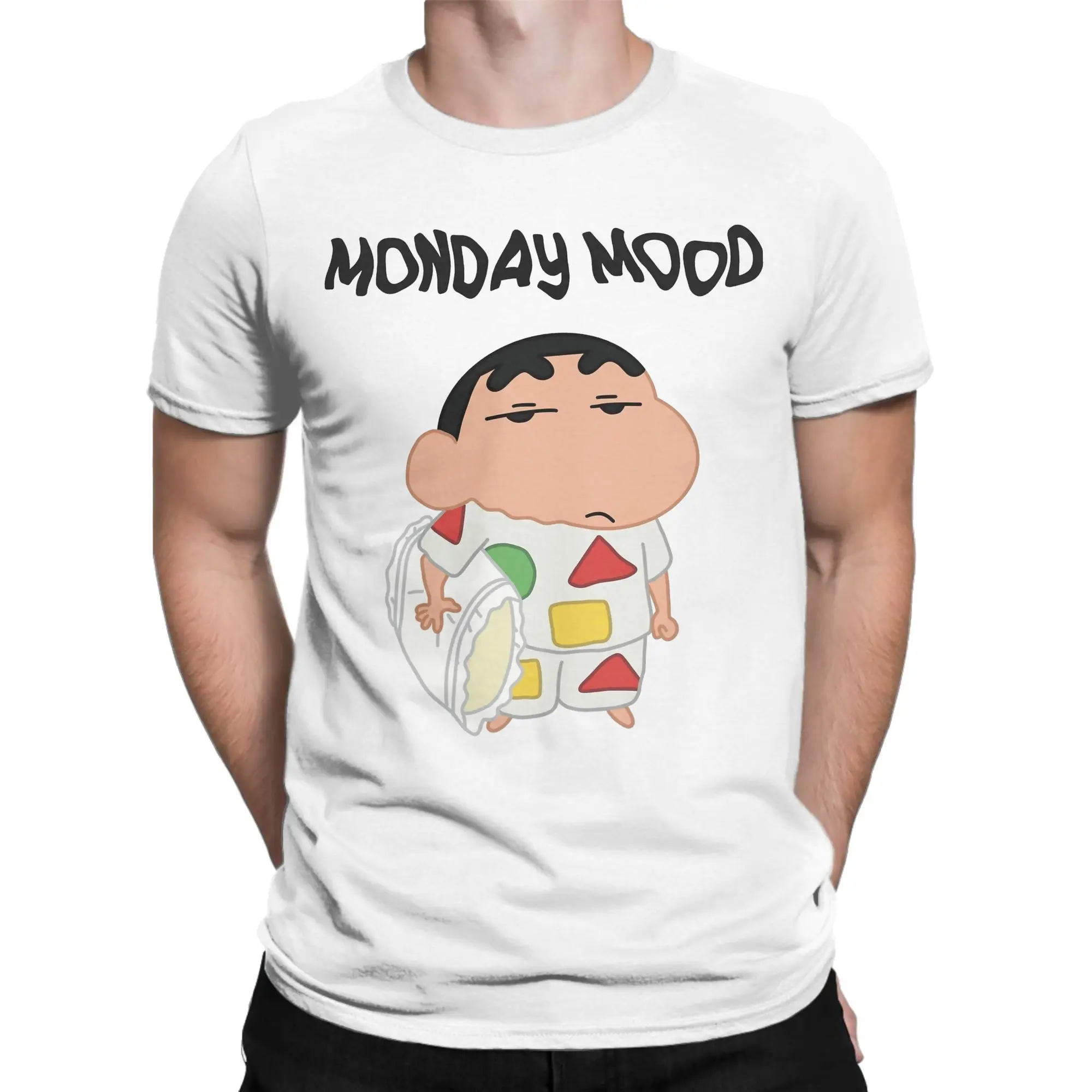 Funny Monday mood Crayons Shin-chans T-Shirts for Men Crewneck Cotton T Shirt  Short Sleeve Tees Gift Idea Clothing